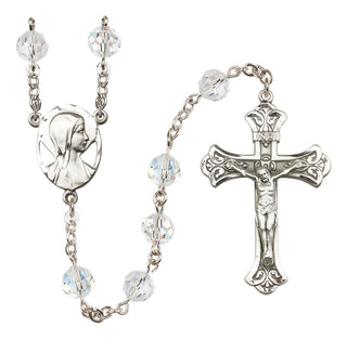 Sterling Silver 8mm Austrian Crystal Madonna Mary Rosary in Crystal