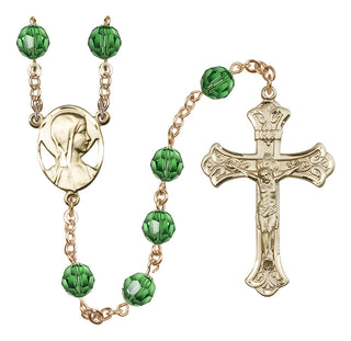 14 Karat Gold-Filled 8mm Austrian Crystal Madonna Mary Rosary in Erinite