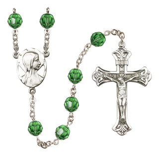 Sterling Silver 8mm Austrian Crystal Madonna Mary Rosary in Erinite