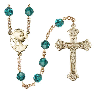 14 Karat Gold 8mm Austrian Crystal Madonna Mary Rosary in Zircon