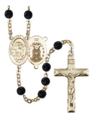14 KT Gold Filled 6mm Black Onyx Saint Michael Air Force Rosary