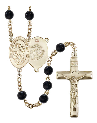 14kt Gold Filled 6mm Saint Michael the Archangel / Marines Black Onyx Rosary