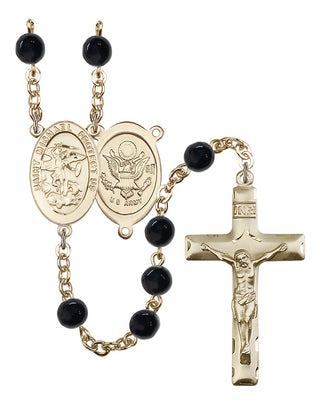 14kt Gold 6mm Saint Michael the Archangel / Army Black Onyx Rosary