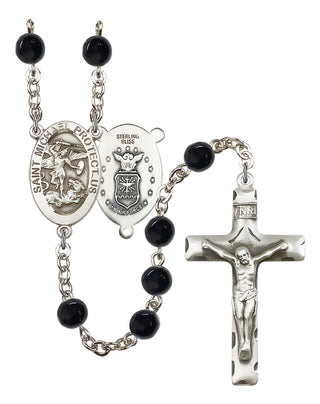 Sterling Silver 6mm Black Onyx Saint Michael Air Force Rosary