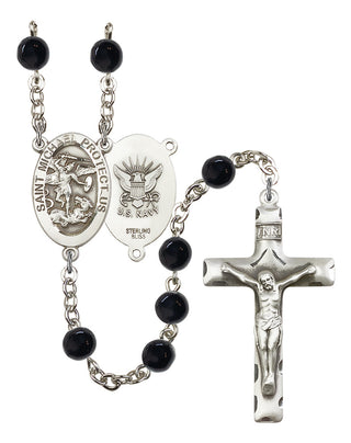 Sterling Silver 6mm Saint Michael the Archangel / Navy Black Onyx Rosary