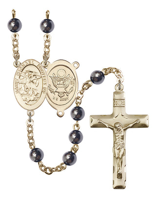 14kt Gold Filled 6mm Saint Michael the Archangel / Army Hematite Rosary