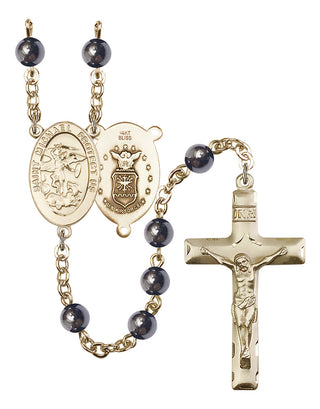 14 KT Solid Gold 6mm Hematite Saint Michael Air Force Rosary