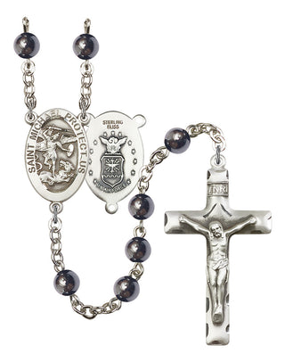 Sterling Silver 6mm Saint Michael the Archangel / Air Force Hematite Rosary