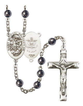 Sterling Silver 6mm Saint Michael the Archangel / Army Hematite Rosary