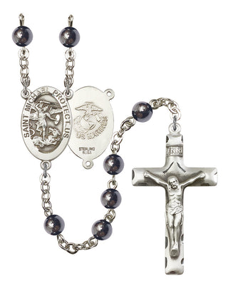 Sterling Silver 6mm Hematite Saint Michael Marines Rosary