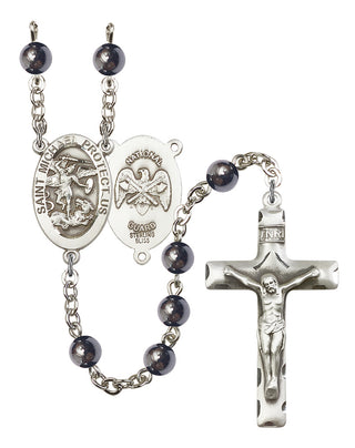 Sterling Silver 6mm Saint Michael the Archangel / National Guard Hematite Rosary