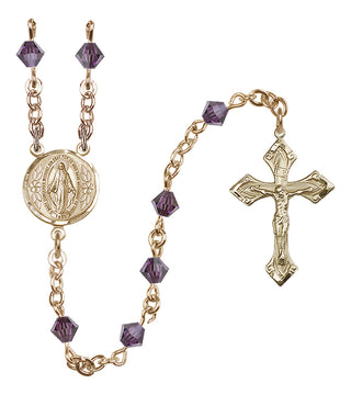 14 Karat Gold 5mm Austrian Crystal Miraculous Rosary in Amethyst