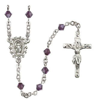 Sterling Silver 5mm Austrian Crystal Miraculous Rosary in Amethyst