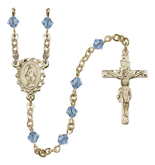 14 Karat Gold 5mm Austrian Crystal Miraculous Rosary in Aqua