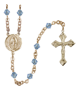 14 Karat Gold 5mm Austrian Crystal Miraculous Rosary in Aqua