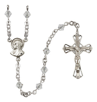 Sterling Silver 5mm Austrian Crystal Madonna Mary Rosary in Crystal