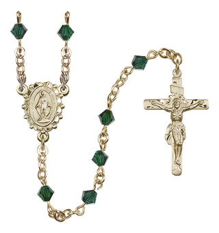 14 Karat Gold 5mm Austrian Crystal Miraculous Rosary in Emerald