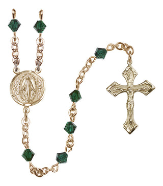 14 Karat Gold 5mm Austrian Crystal Miraculous Rosary in Emerald