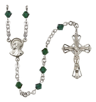 Sterling Silver 5mm Austrian Crystal Madonna Mary Rosary in Emerald