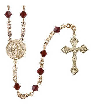 14 Karat Gold 5mm Austrian Crystal Miraculous Rosary in Garnet