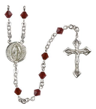 Sterling Silver 5mm Austrian Crystal Miraculous Rosary in Garnet