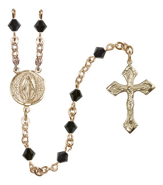 14 Karat Gold 5mm Austrian Crystal Miraculous Rosary in Jet