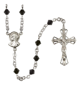 Sterling Silver 5mm Austrian Crystal Madonna Mary Rosary in Jet