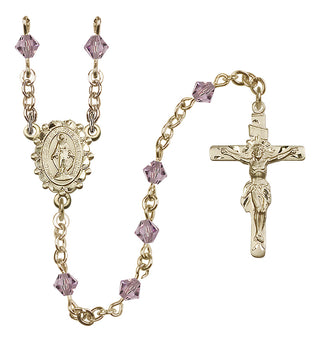 14 Karat Gold 5mm Austrian Crystal Miraculous Rosary in Light Amethyst