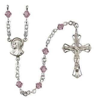 Sterling Silver 5mm Austrian Crystal Madonna Mary Rosary in Light Amethyst