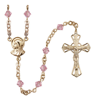 14 Karat Gold-Filled 5mm Austrian Crystal Madonna Mary Rosary in Light Rose