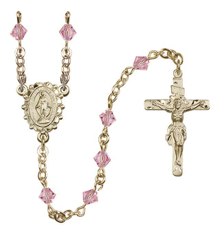 14 Karat Gold 5mm Austrian Crystal Miraculous Rosary in Light Rose