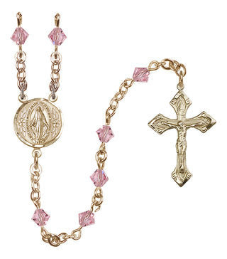 14 Karat Gold 5mm Austrian Crystal Miraculous Rosary in Light Rose
