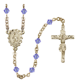 14 Karat Gold 5mm Austrian Crystal Miraculous Rosary in Light Sapphire