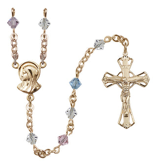 14 Karat Gold 5mm Austrian Crystal Madonna Mary Rosary in Multi-Color