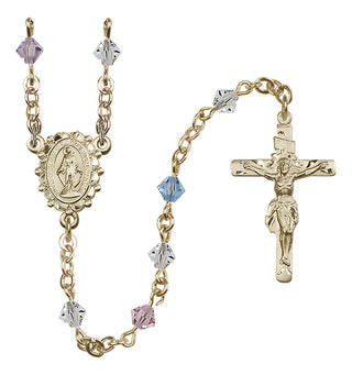 14 Karat Gold 5mm Austrian Crystal Miraculous Rosary in Multi-Color