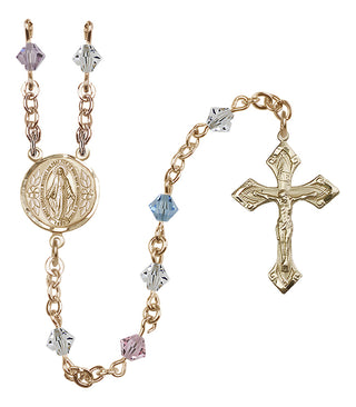14 Karat Gold 5mm Austrian Crystal Miraculous Rosary in Multi-Color