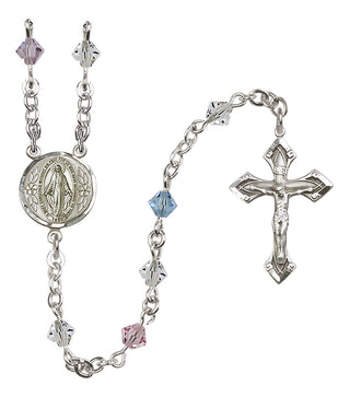 Sterling Silver 5mm Austrian Crystal Miraculous Rosary in Multi-Color
