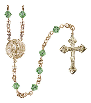 14 Karat Gold 5mm Austrian Crystal Miraculous Rosary in Peridot