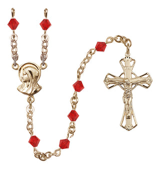 14 Karat Gold-Filled 5mm Austrian Crystal Madonna Mary Rosary in Ruby