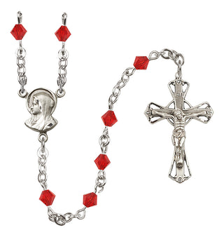 Sterling Silver 5mm Austrian Crystal Madonna Mary Rosary in Ruby