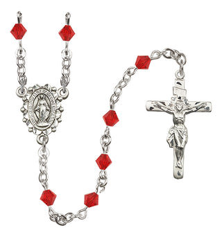 Sterling Silver 5mm Austrian Crystal Miraculous Rosary in Ruby