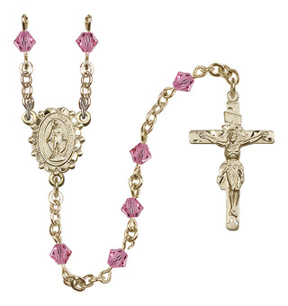 14 Karat Gold 5mm Austrian Crystal Miraculous Rosary in Rose