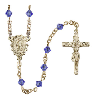 14 Karat Gold 5mm Austrian Crystal Miraculous Rosary in Sapphire