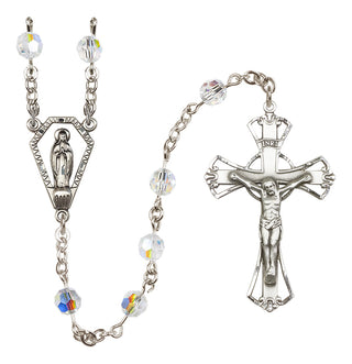 Sterling Silver 6mm Austrian Crystal Miraculous Rosary with Aurora Borealis in Crystal