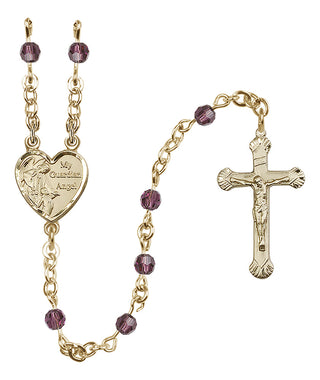 14 Karat Gold-Filled 4mm Austrian Crystal Guardian Angel Rosary in Amethyst