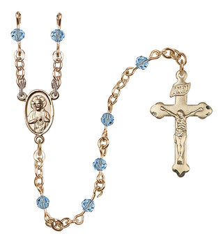 14 Karat Gold 4mm Austrian Crystal Scapular Rosary in Aqua