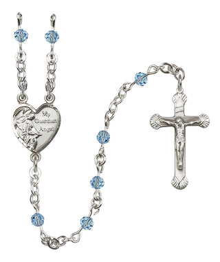 Sterling Silver 4mm Austrian Crystal Guardian Angel Rosary in Aqua