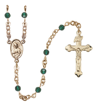 14 Karat Gold 4mm Austrian Crystal Scapular Rosary in Emerald