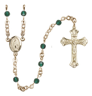 14 Karat Gold 4mm Austrian Crystal Miraculous Rosary Necklace in Emerald