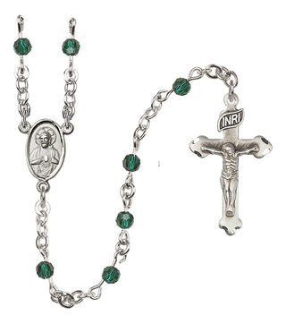 Sterling Silver 4mm Austrian Crystal Scapular Rosary in Emerald